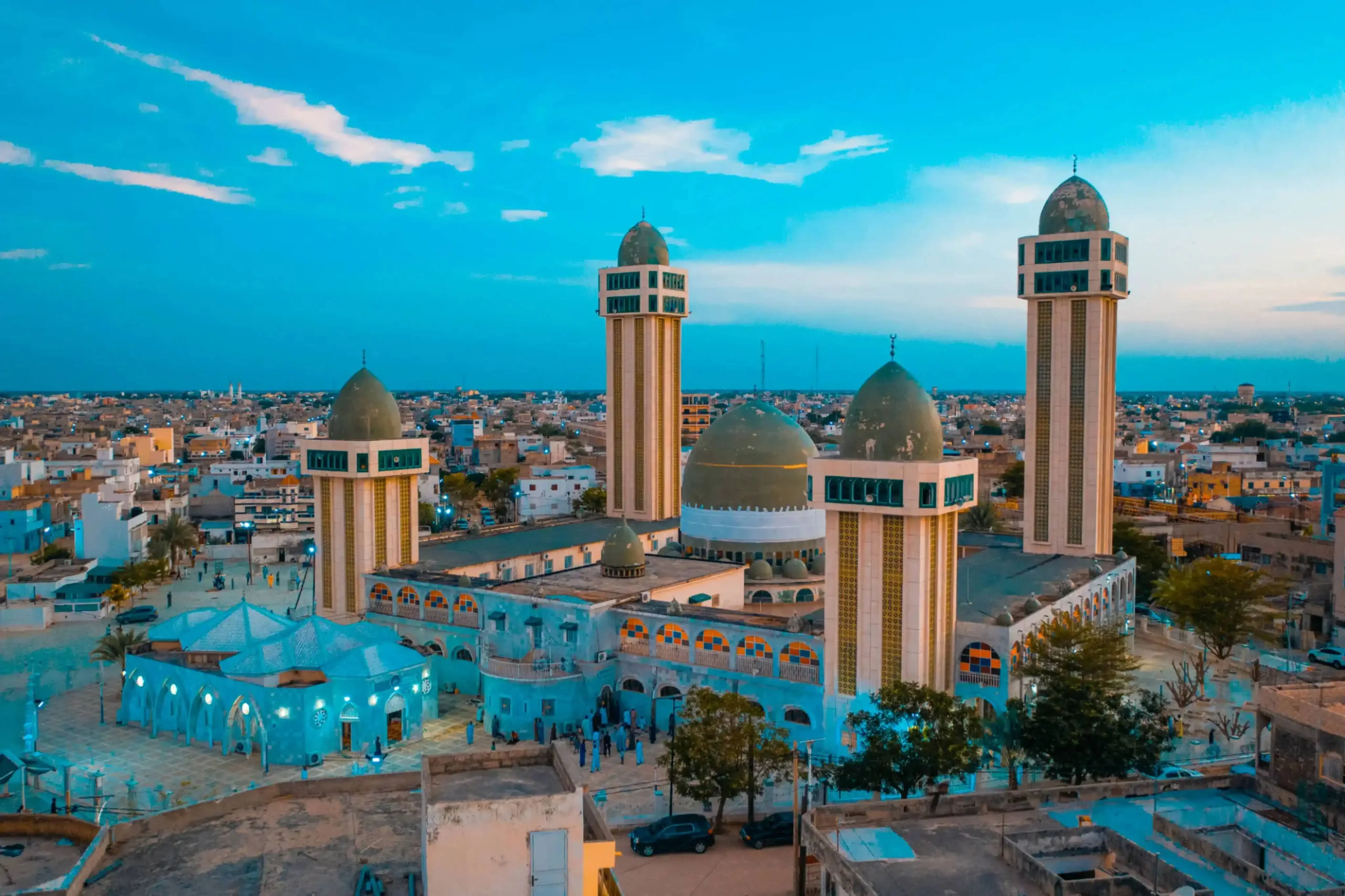 "Great Mosque of Touba at sunset in Touba, Senegal."