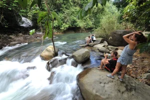 Rainforest river and waterfall in Khao Sok National Park Thailand