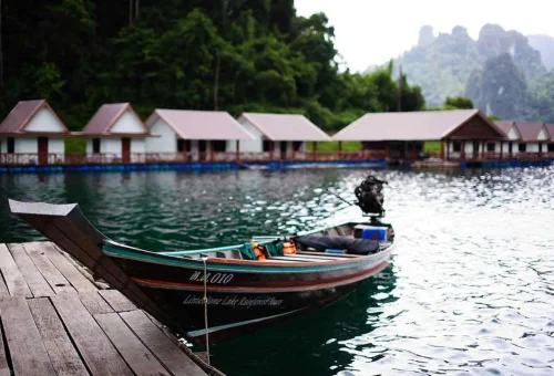 Floating raft houses on Cheow Lan Lake Khao Sok National Park