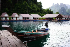 Floating raft houses on Cheow Lan Lake Khao Sok National Park