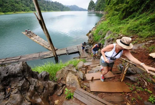 Walking trail at Cheow Lan Lake viewpoint Thailand