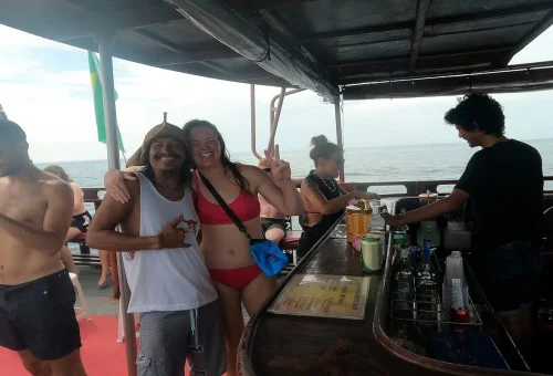 Pirate themed boat tour Phi Phi Islands snorkeling crystal clear water