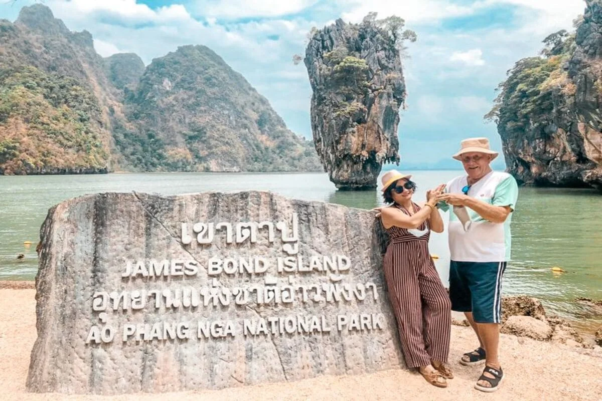 Couple visiting James Bond Island on a private tour from Phuket