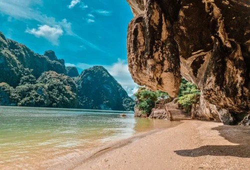 Hidden beach and limestone cave on a Phuket boat tour