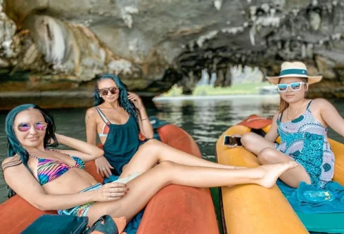 Guests enjoying a private boat tour in Phang Nga Bay