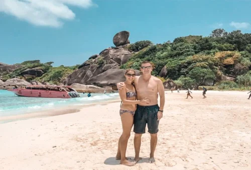 Similan Islands private speedboat tour from Phuket with white sandy beach and turquoise Andaman Sea