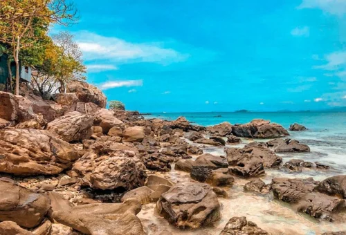 Khai Islands rocky coastline and clear water near Phuket