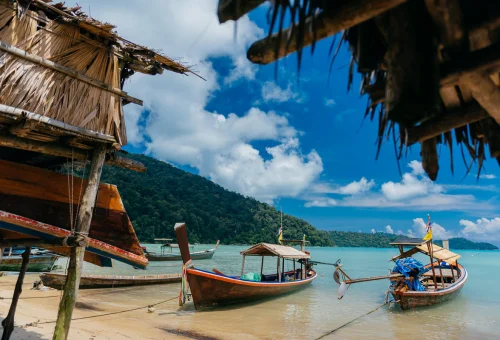 Traditional longtail boat at Surin Islands beach