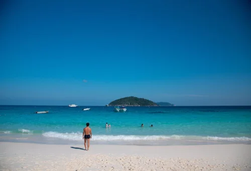 Pristine white sand beach and turquoise sea at Similan Islands