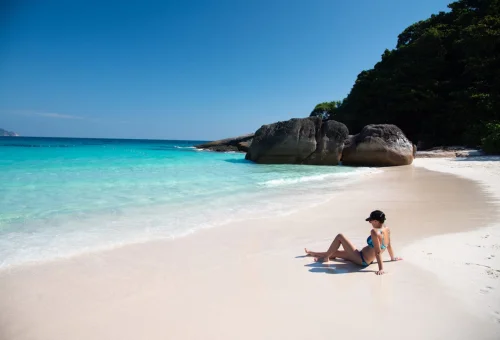 Traveler relaxing on a quiet beach at Similan Islands