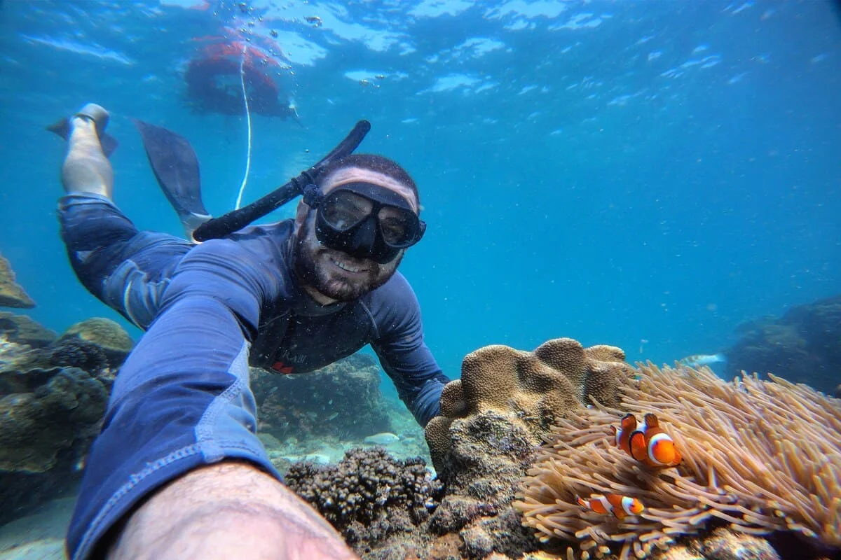 Snorkeling with clownfish during a Krabi 4 Islands Sunset Cocktail Cruise