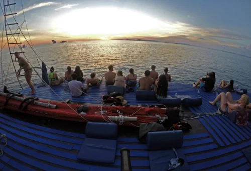 Guests watching the sunset from a Krabi 4 Islands Sunset Cocktail Cruise