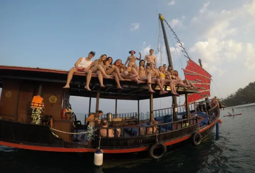 Krabi 4 Islands Cruise Guests Red Sail Boat