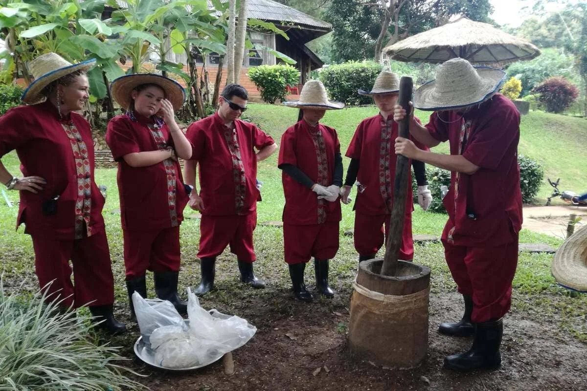 Visitors learning about traditional elephant care during a full-day experience in Chiang Mai