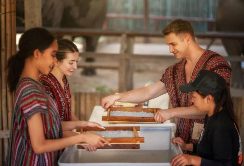 Visitors preparing nutritious elephant food at Chiang Mai Elephant Jungle Sanctuary
