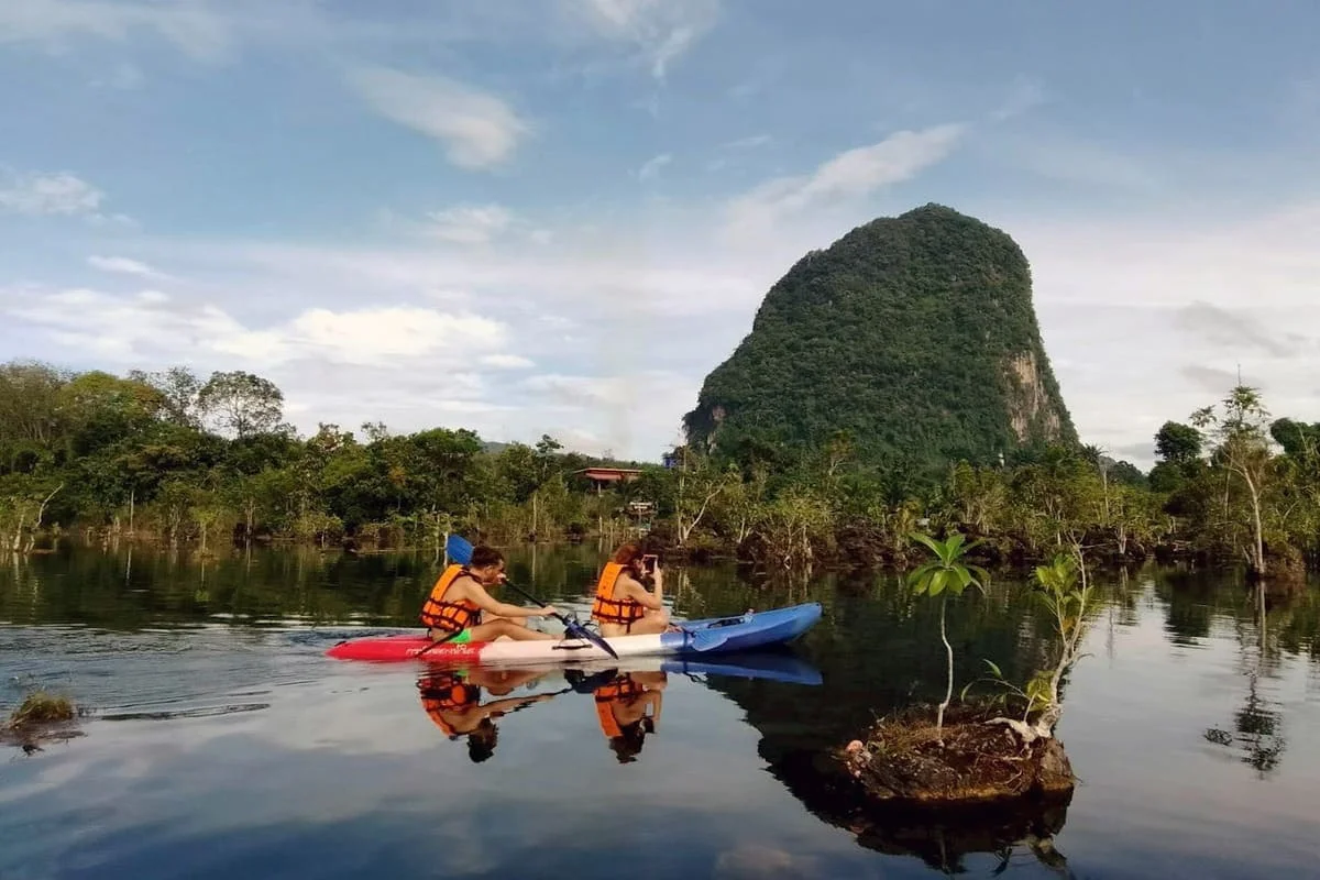 Kayaking at Klong Root with Krabi limestone mountain views