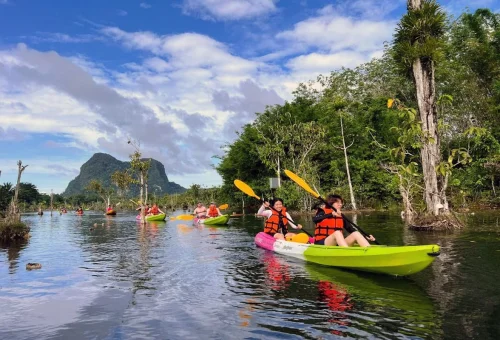 Kayaking through the flooded forest at Klong Root Krabi