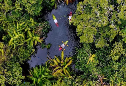 Aerial view of kayaking at Klong Root Crystal Lagoon Krabi