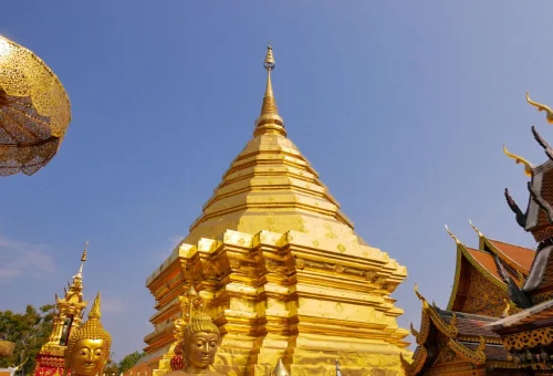 Golden pagoda at Doi Suthep Temple in Chiang Mai