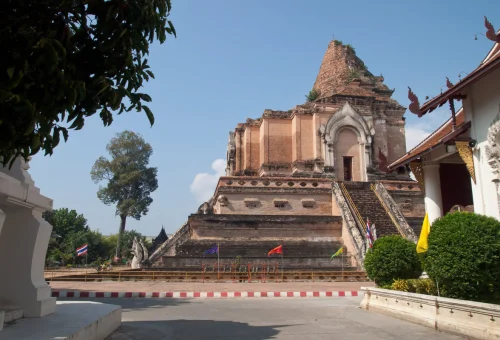 Historic Wat Chedi Luang architecture in Chiang Mai