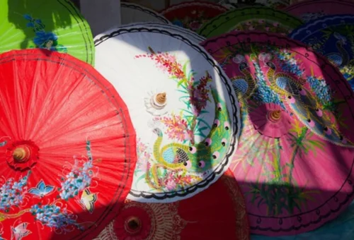 Colorful handmade umbrellas at San Kamphaeng Chiang Mai