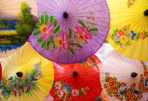 Colorful handmade Thai umbrellas at San Kamphaeng