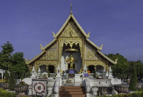 Historic Buddhist temple with traditional Lanna architecture in Chiang Mai