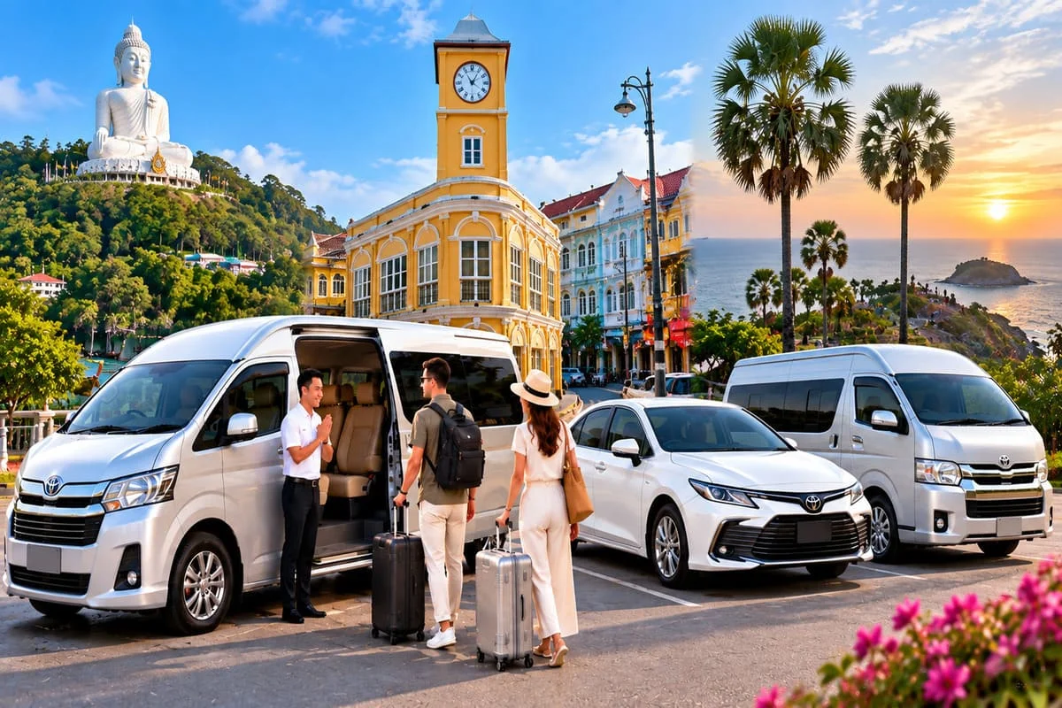 Private car and minivan transfer in Phuket with travelers and luggage