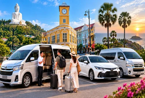 Private car and minivan transfer in Phuket with travelers and luggage
