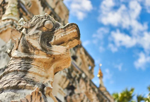Lamphun Historic Temple Naga Sculpture Thailand