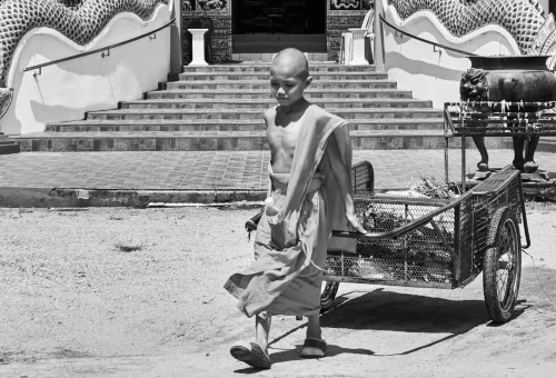 Buddhist monk at a historic temple in Lamphun Thailand