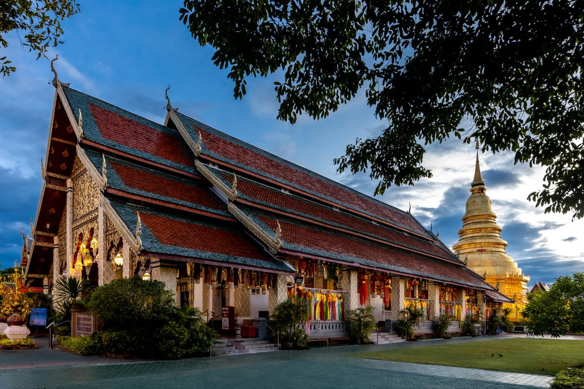 Wat Phra That Hariphunchai temple and golden chedi in Lamphun Thailand