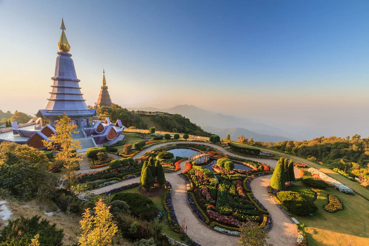 Doi Inthanon Twin Pagodas and mountain gardens in Chiang Mai Thailand