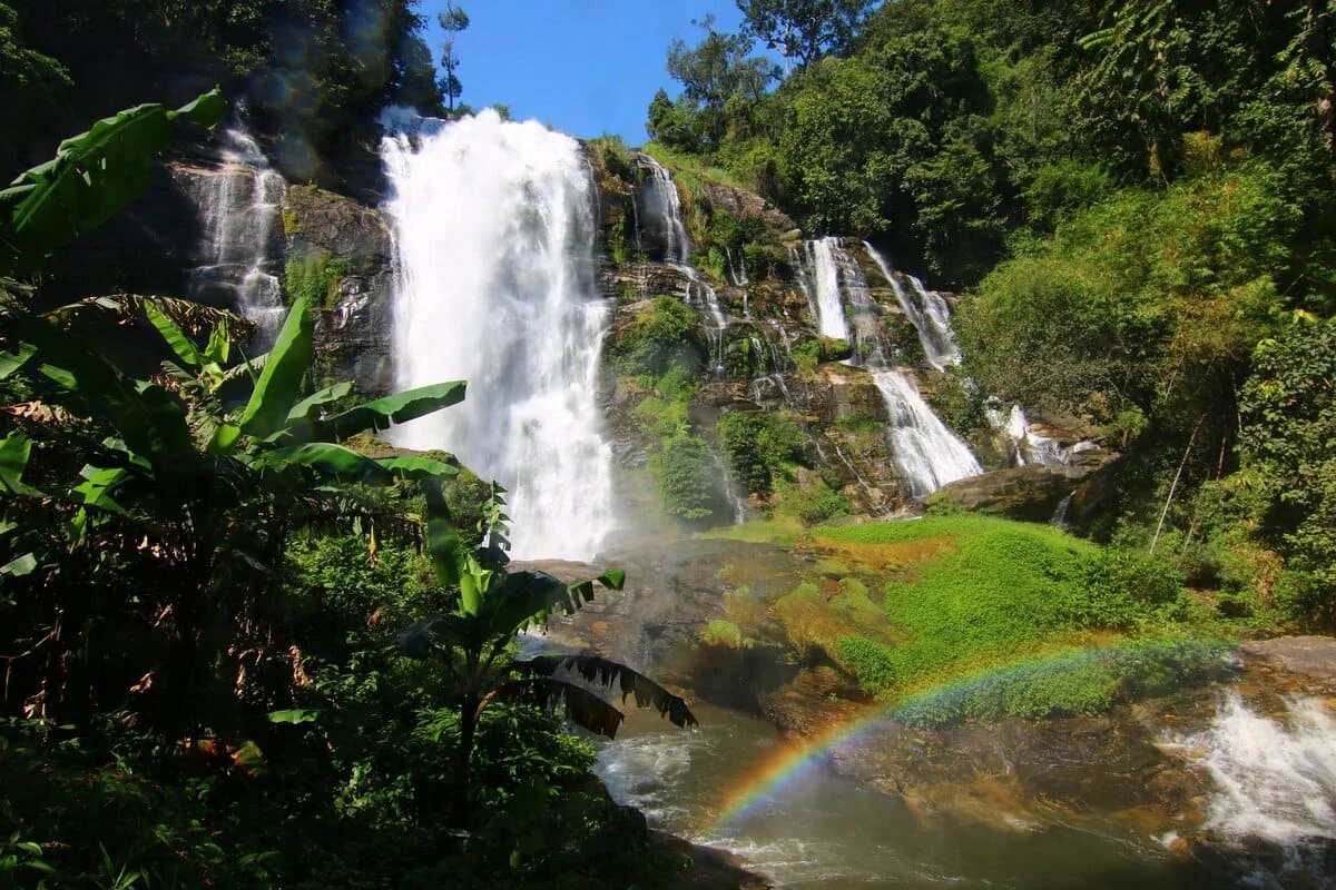 Wachirathan Waterfall surrounded by rainforest in Doi Inthanon National Park