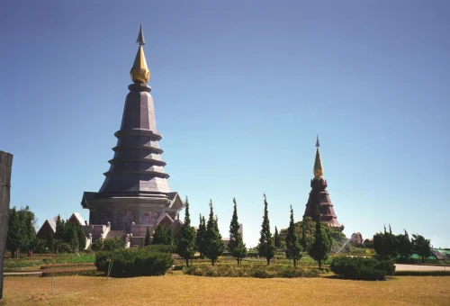 Doi Inthanon Twin Pagodas surrounded by mountain gardens in Chiang Mai