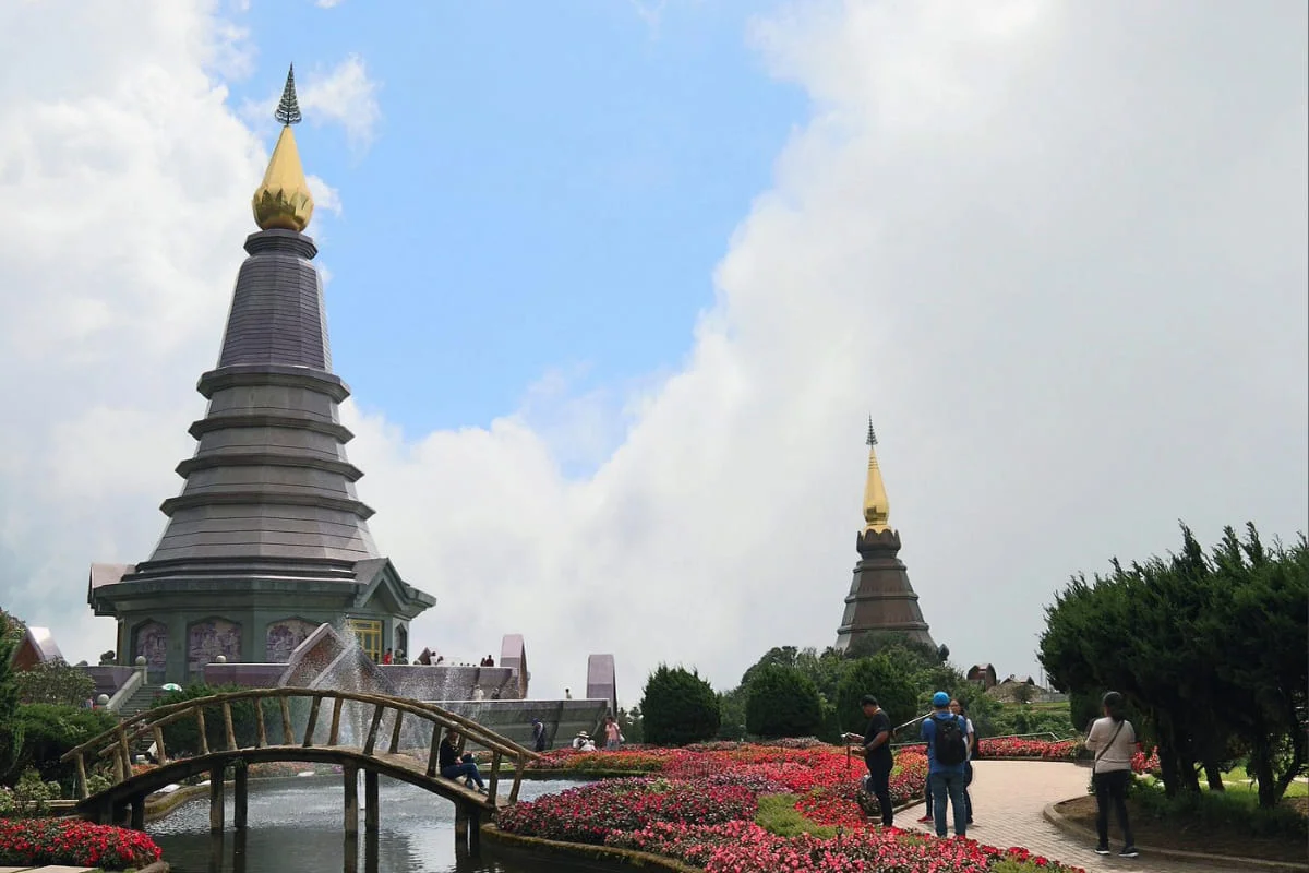 Doi Inthanon Twin Pagodas surrounded by gardens