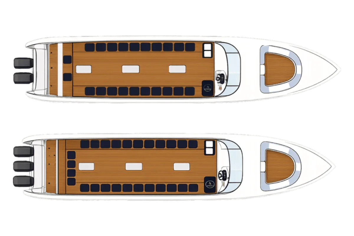 Modern speedboat interior with safety equipment