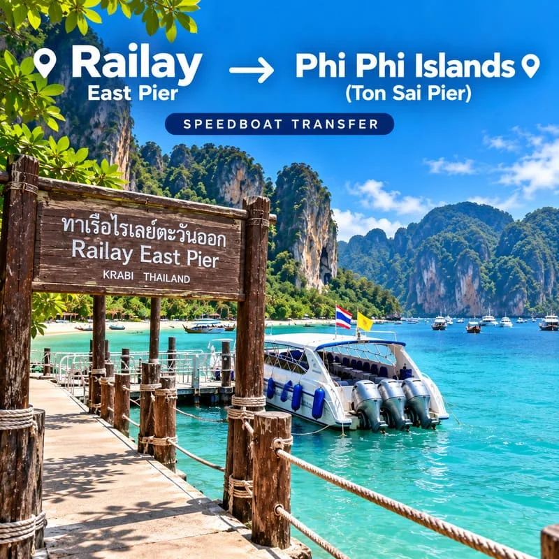 Krabi Railay to Phi Phi Islands speedboat transfer from Railay East Pier to Ton Sai Pier