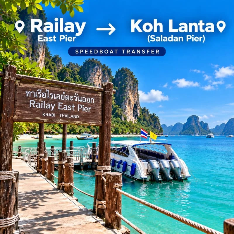 Krabi Railay to Koh Lanta speedboat transfer from Railay East Pier to Saladan Pier