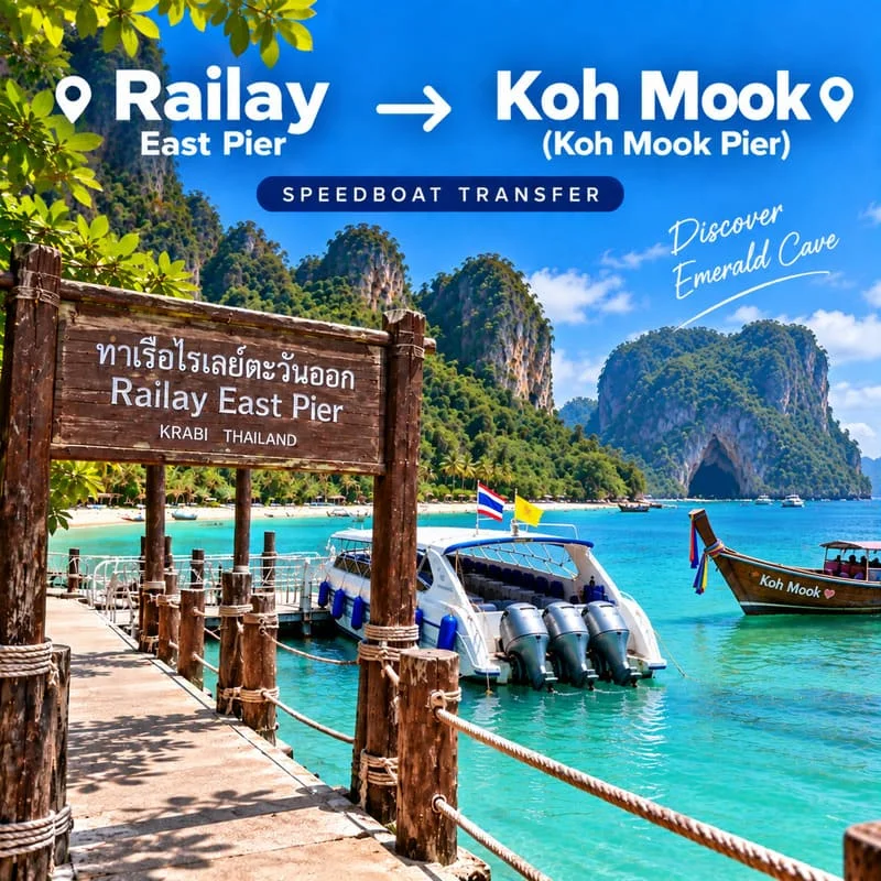 Krabi Railay to Koh Mook speedboat transfer from Railay East Pier to Koh Mook Pier