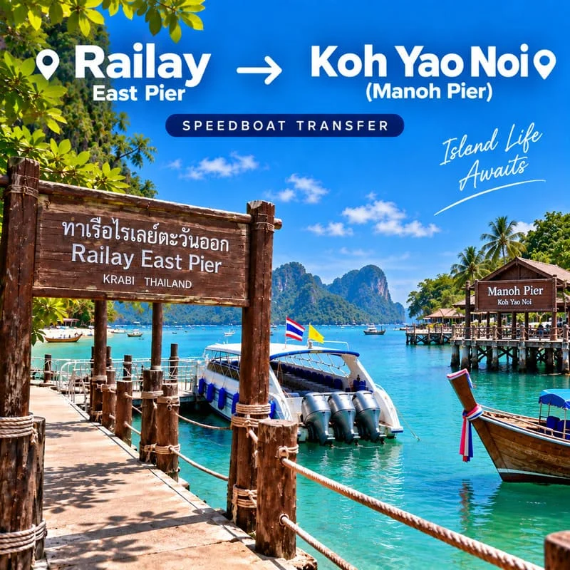 Krabi Railay to Koh Yao Noi speedboat transfer from Railay East Pier to Manoh Pier