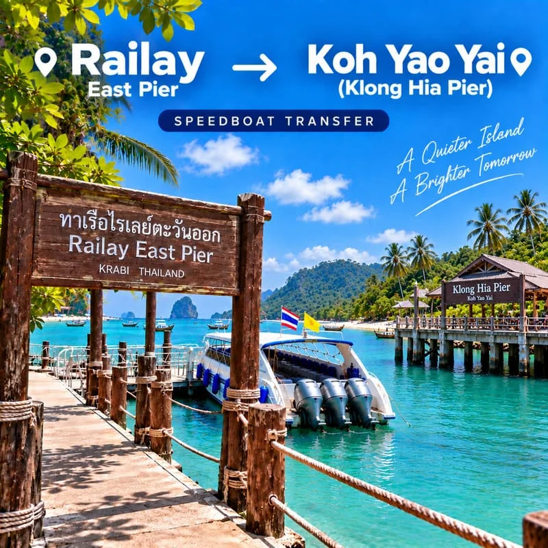Krabi Railay to Koh Yao Yai speedboat transfer from Railay East Pier to Klong Hia Pier