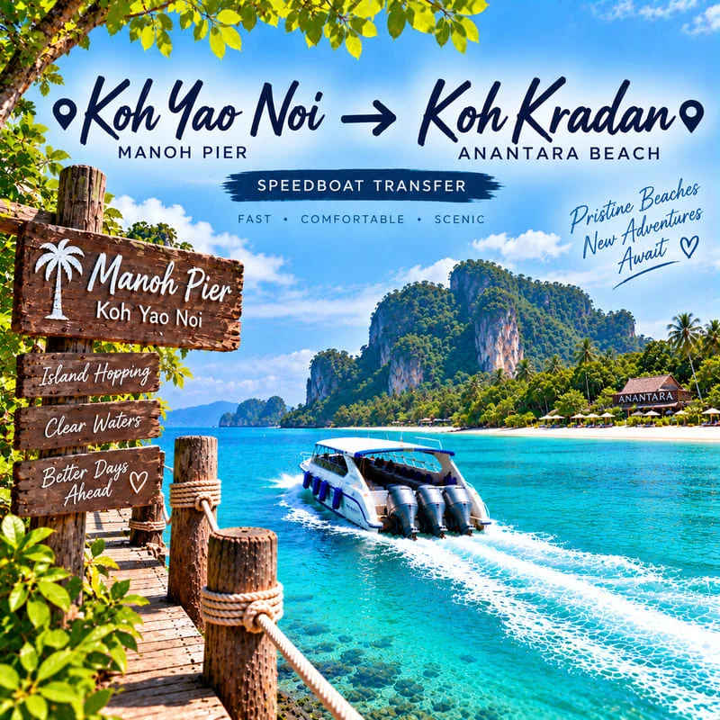 Koh Yao Noi to Koh Kradan speedboat transfer from Manoh Pier to Anantara Beach