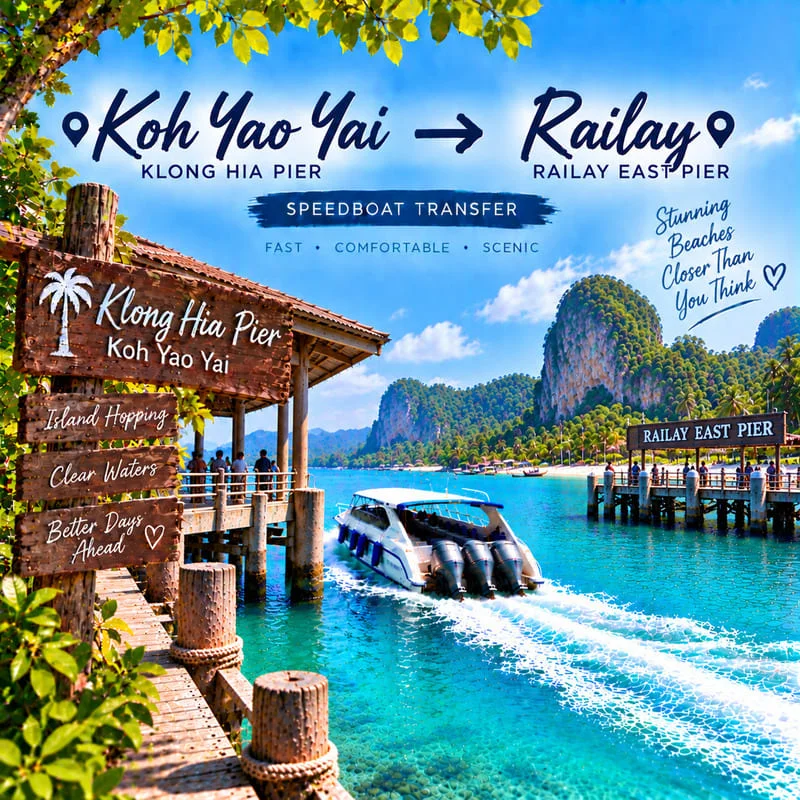 Koh Yao Yai to Railay speedboat transfer from Klong Hia Pier to Railay East Pier