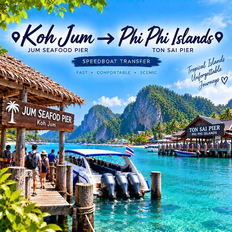 Koh Jum to Phi Phi Islands speedboat transfer from Jum Seafood Pier to Ton Sai Pier