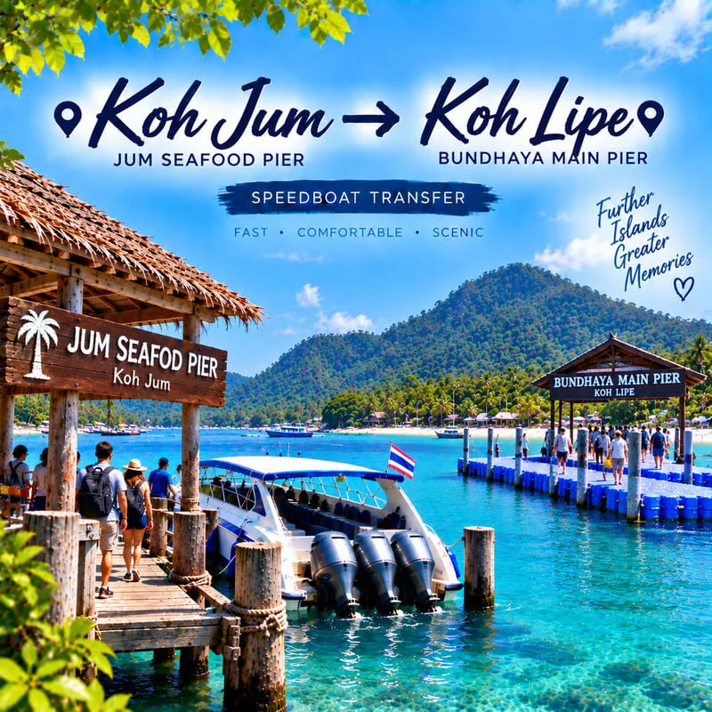 Koh Jum to Koh Lipe speedboat transfer from Jum Seafood Pier to Bundhaya Main Pier