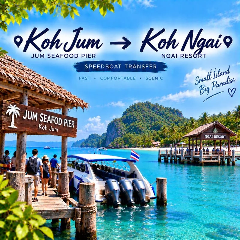 Koh Jum to Koh Ngai speedboat transfer from Jum Seafood Pier to Ngai Resort
