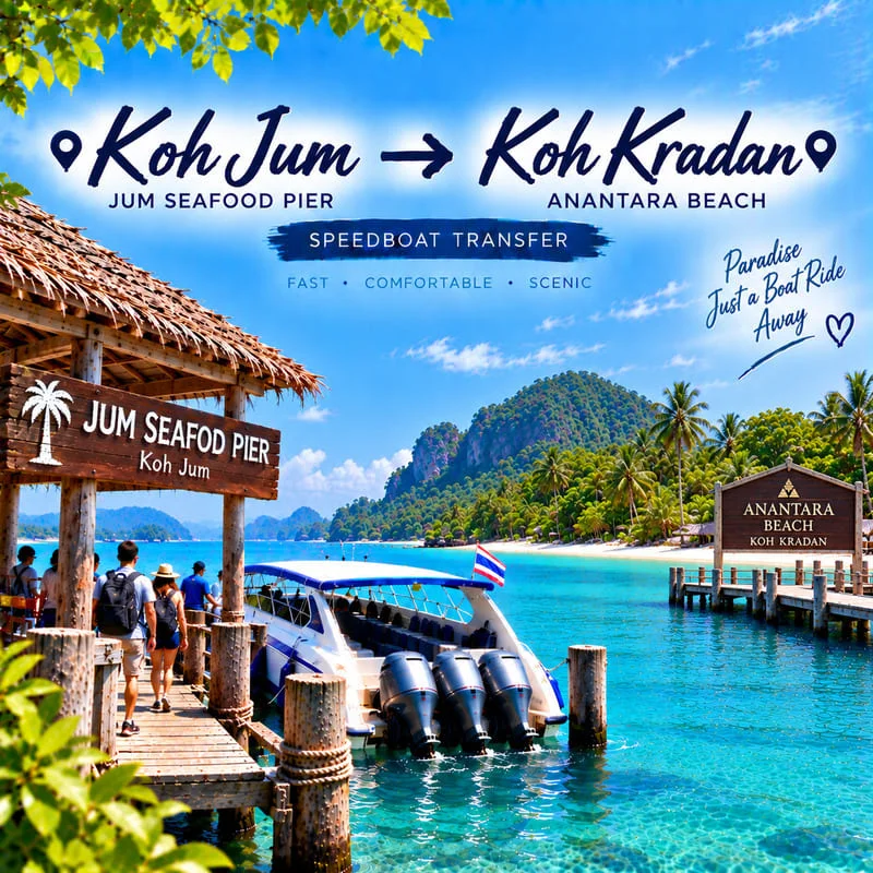 Koh Jum to Koh Kradan speedboat transfer from Jum Seafood Pier to Anantara Beach