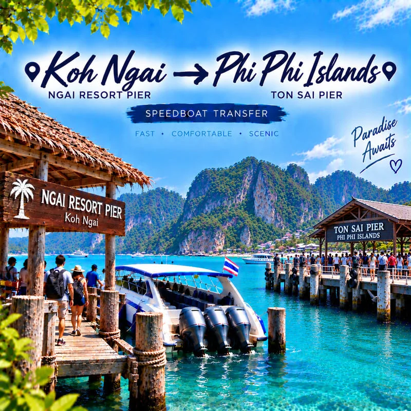 Koh Ngai to Phi Phi Islands speedboat transfer from Ngai Resort to Ton Sai Pier