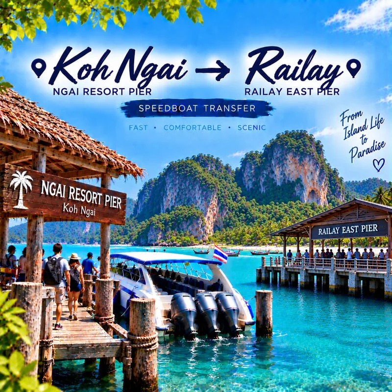 Koh Ngai to Railay speedboat transfer from Ngai Resort to Railay East Pier